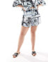 ASOS DESIGN Curve satin co-ord short in newspaper print