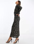 Фото #8 товара ASOS DESIGN tie up waist maxi dress in black and cream blurred print