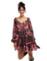 Фото #1 товара Miss Selfridge cotton lace insert tiered mini dress in patchwork floral