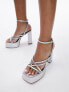 Topshop Elsie strappy platform with ankle tie in silver