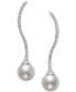 ფოტო #1 პროდუქტის Cultured Freshwater Pearl (9mm) & Diamond (3/8 ct. t.w.) Swirl Drop Earrings in 14k White Gold, Created for Macy's