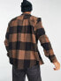 Only & Sons check overshirt with chest pockets in brown