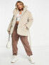 ASOS DESIGN velour look belted padded coat in mink