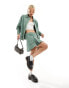 Something New X Chloe Frater zip front denim bomber jacket co-ord in washed watercress green Голубой, 36 - фото #2