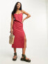 Фото #6 товара Vila Petite linen touch cami midi dress with slit front in terracotta