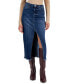 ფოტო #1 პროდუქტის Juniors' Denim Front-Slit Frayed-Hem Midi Skirt