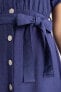 Gömlek Yaka Keten Görünümlü Kısa Kollu Midi Elbise Tyc00781415607