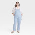 Фото #1 товара Women's Denim Boyfriend Overalls - Universal Thread Light Blue Striped 24