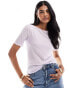 Фото #1 товара Abercrombie & Fitch sheer jersey t-shirt in lavender with slash neck