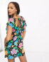 Фото #4 товара ASOS DESIGN open back frill sleeve mini dress in black floral spot print