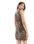 ASOS DESIGN button front waistcoat mini dress with princess seam detail in leopard print