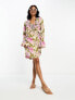 River Island floral tie front ruffle mini dress in pink