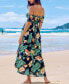 Women's Tropical Off-Shoulder Smocked Bodice Asymmetrical Maxi Beach Dress