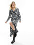 Wednesday's Girl ruffle wrap ditsy floral midi dress in black BLACK/BLUE DITSY, 2XS - фото #5