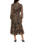 Фото #2 товара Elie Tahari The Geneva Silk Burnout Midi Dress Women's Brown S