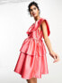 Фото #5 товара Vila exaggerated frill mini dress in coral