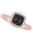 ფოტო #1 პროდუქტის Black Diamond (7/8 ct. t.w.) & White Diamond (1/10 ct. t.w.) Cushion Halo Engagement Ring in 14k Rose Gold