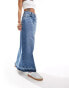 Object denim maxi skirt with front split in medium blue