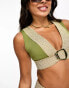 River Island plunge elastic bikini top in khaki