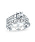 ფოტო #4 პროდუქტის Classic Traditional Style 2CT Cubic Zirconia Round Brilliant Cut Solitaire Pave Band CZ Anniversary Wedding Engagement Ring Set Band Sterling Silver
