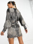 ASOS EDITION floral fringe sequin wrap mini dress in charcoal