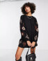 Фото #4 товара ASOS DESIGN long sleeve mini smock dress with cross stitch embroidery in black