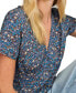 Фото #4 товара Women's Floral-Print Short-Sleeve V-Neck Blouse