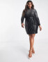 Forever New Curve embellished ombre wrap dress in charcoal