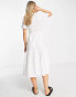 ASOS DESIGN broderie short sleeve tiered wrap midi dress in white