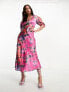 Фото #1 товара Hope & Ivy contrast print satin midi dress in pink