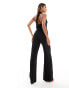 Фото #2 товара ASOS DESIGN plunge front sleeveless jumpsuit with corsage in black