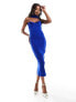 Фото #7 товара Vesper choker detail foldover v neck midi dress in cobalt blue