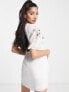 Фото #2 товара ASOS DESIGN mini tea dress with pop floral embriodery in white
