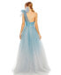 Women's Glitter One-Shoulder Ombre Gown With Bow