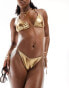 South Beach liquid metallic tie side bikini bottom in gold