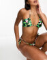 Фото #4 товара ONLY halter neck bikini top in green animal print