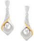 ფოტო #3 პროდუქტის Cultured Freshwater Pearl (6 x 4mm) Flower Bud Inspired Drop Earrings in Sterling Silver & 14k gold