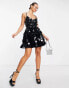 ASOS DESIGN embellished mini corset prom with oversized disc sequin in black