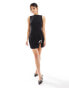 Kaiia sleeveless contrast bow detail thigh split mini dress in black Черный, 32 - фото #4