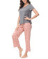ფოტო #3 პროდუქტის Women's 2 Piece Short Sleeve Top with Cropped Wide Leg Pants Pajama Set