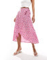 Pieces wrap midi skirt in pink floral розовый цветочек, L - EU 40 - фото #3