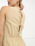 Vero Moda Tall linen touch tie back jumpsuit with pleat front wide leg in beige