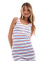 ASOS DESIGN ribbed scoop back midaxi dress with button detail in blue stripe Серый, 36 - фото #2