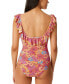 Jessica Simpson Floral Rendevous Ruffled-Neck Swimsuit (Flax Multi, Medium)