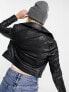 Miss Selfridge Petite faux leather biker jacket in black