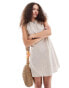 Фото #1 товара Monki linen mini dress with open back and tie up detail in beige