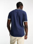 ASOS DESIGN – Henley-T-Shirt in Marineblau mit farblich abgesetzten Kanten