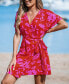 Фото #2 товара Women's Pink Floral Side Tie Wrap Mini Beach Dress