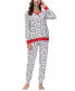 Фото #5 товара Women's Printed Crew Neck Long Sleeve Top with Jogger 2 Pc Pajama Set