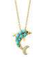 ფოტო #3 პროდუქტის EFFY® Turquoise & Diamond (1/20 ct. t.w.) Dolphin 18" Pendant Necklace in 14k Gold